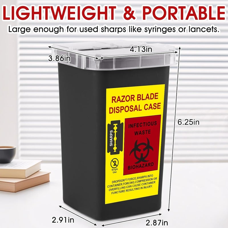 MITINU Black 3Quart (3 Pack) Sharps Container for Home Use, Needle Disposal Containers, Biohazard Containers, Syringe Disposal, Small Portable Container for Travel, Professional Sharp Waste Disposal - Image 2